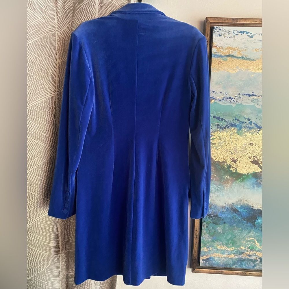 EXPRESS Blue Velvet Double Breasted Button Blazer Jacket Mini Dress Sz Small NEW - Picture 2 of 15